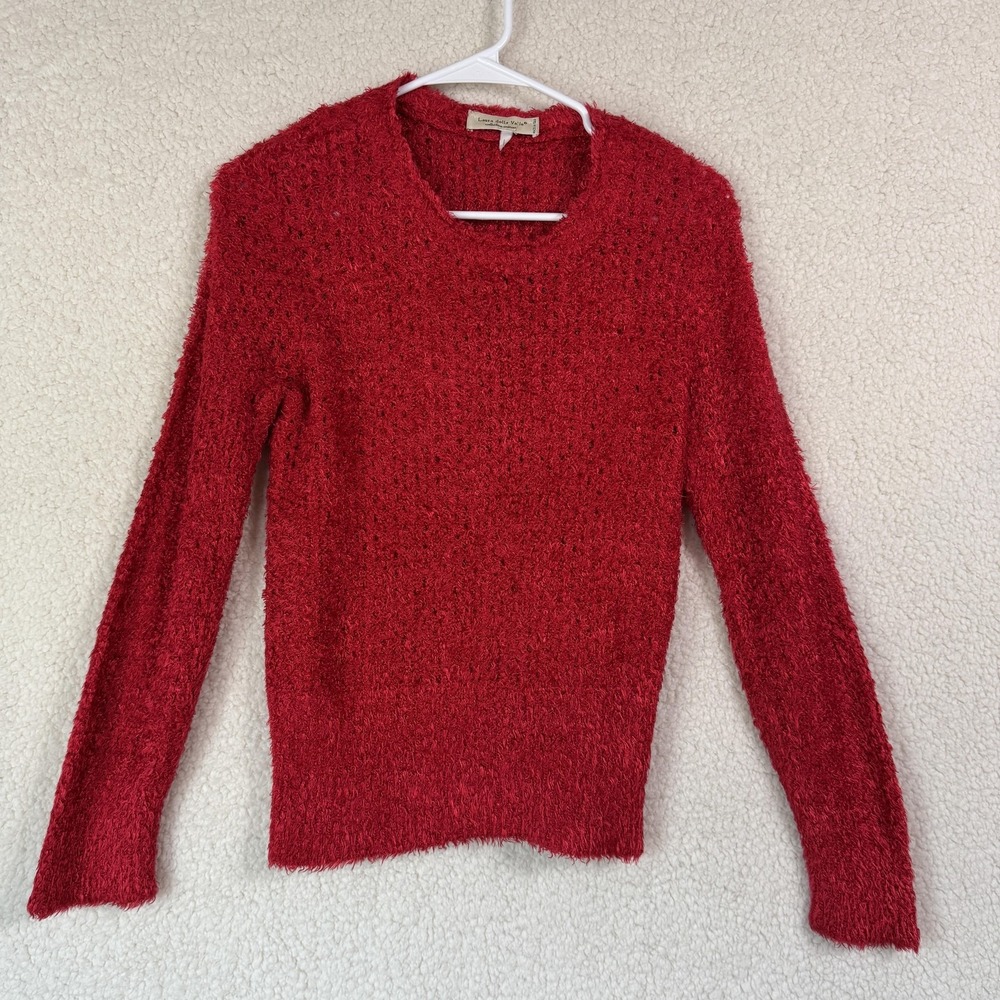Laura della Valle Sweater Womens Large Red Boucle Pullover Fuzzy Soft Italy Cozy - Picture 1 of 8